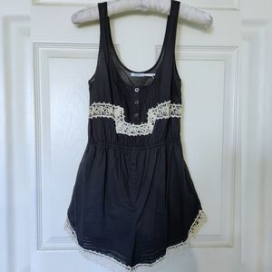 Black Romper with White Lace Trimming